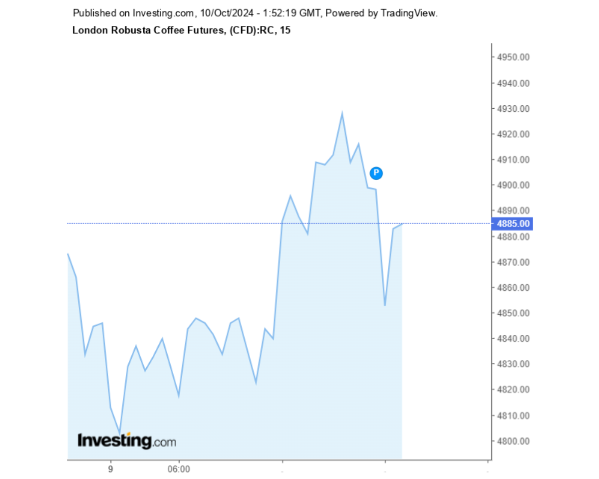 Biểu đồ giá cà phê Robusta sàn London ngày 10/10/2024