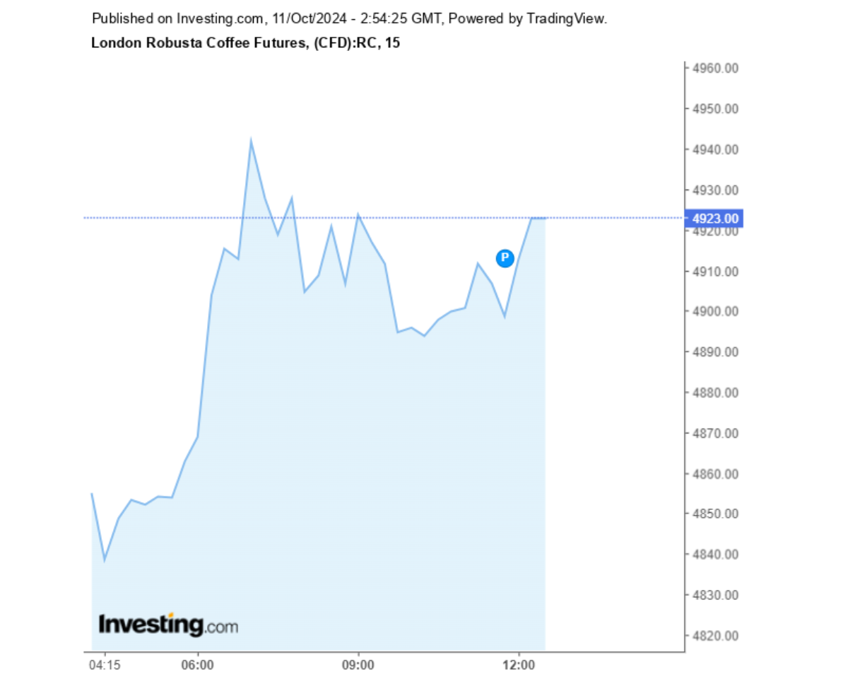 Biểu đồ giá cà phê Robusta sàn London ngày 11/10/2024