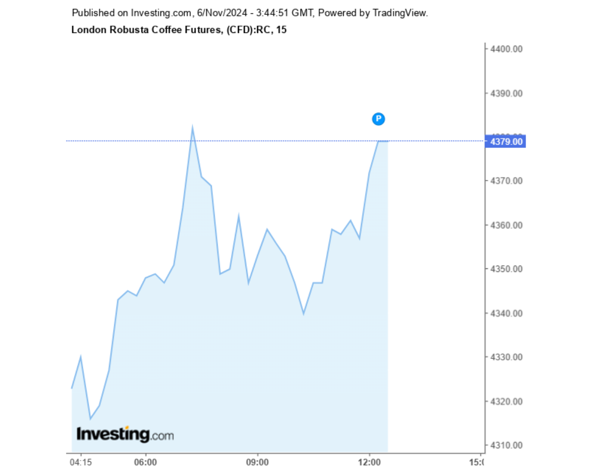 Biểu đồ giá cà phê Robusta sàn London ngày 06/11/2024